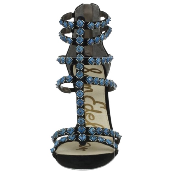 Sam Edelman Studded Gladiator Black Turquoise Strappy Sandals Heels Size 8.5 - Picture 15 of 15
